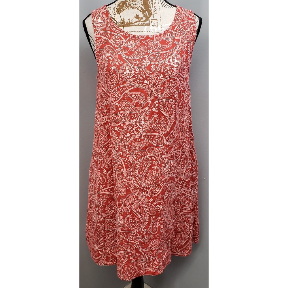 Rachel Zoe Shift Dress Womens Small Red White Paisley Side Pockets Sleeveless